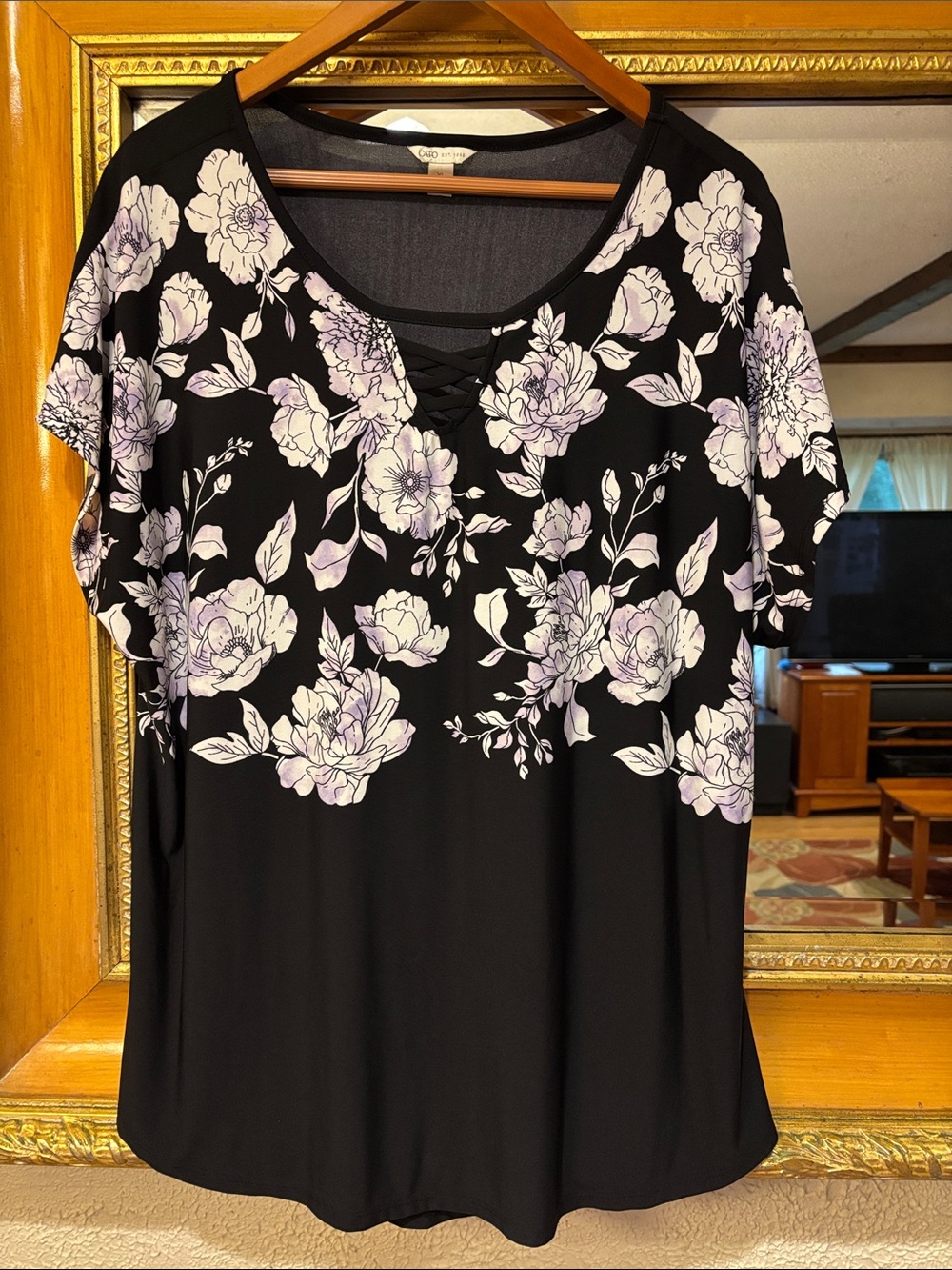 Cato Black & Purple Floral Top - Size XL